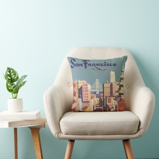 Vintage San Francisco kabelvagnars reseaffisch kon Kudde (Stol)