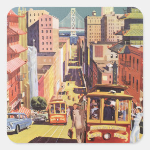 Vintage San Francisco kabelvagnars reseaffischkons Fyrkantigt Klistermärke