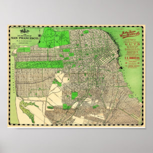 Vintage San Francisco Karta från 1909 Poster
