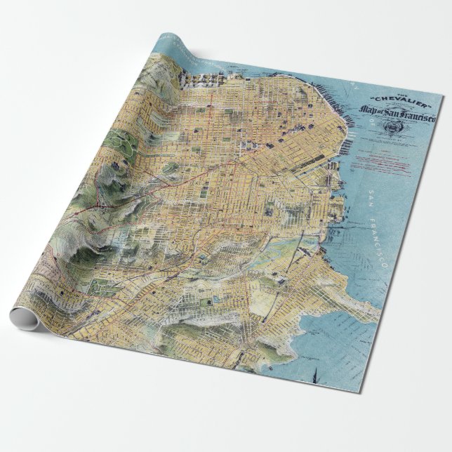 Vintage San Francisco Karta Presentpapper (Utrullad)