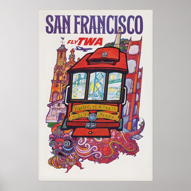Vintage San Francisco Reseskylt Tryck, Cable Poster (Framsidan)