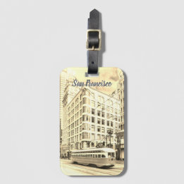 Vintage San Francisco Street with Trolley Car  Bagagebricka