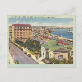 Vintage San Pedro California Harbour and City Hall Vykort