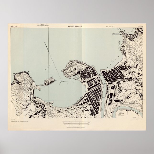 Vintage San Sebastian Spanien Karta (1943) Poster (Framsidan)