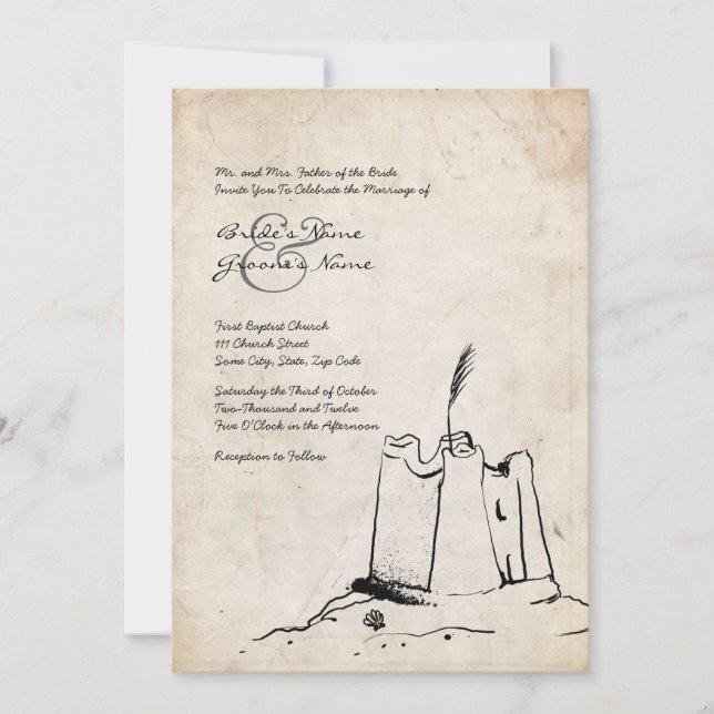 Vintage Sand Castle Wedding bjudande Inbjudningar (Framsida)