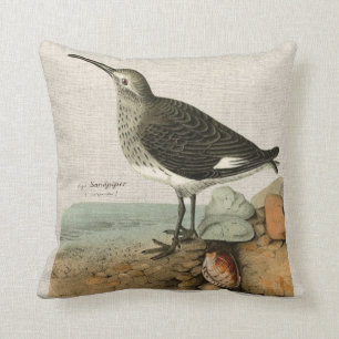 Vintage Sandpiper vid havet Kudde