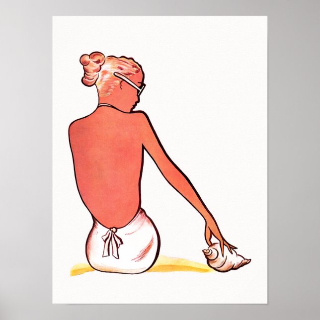 Vintage, sandstrand, årstidsflicka sommar poster (Framsidan)