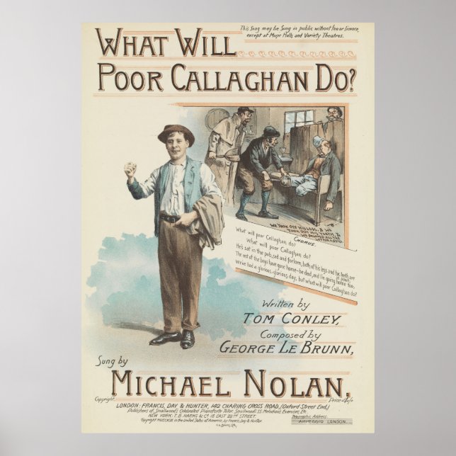 Vintage Sång Lakan Stackars Callaghan Poster (Framsidan)