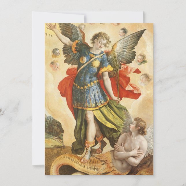 Vintage Sankte Mikael Besegrar Lucifer Inbjudan (Framsida)