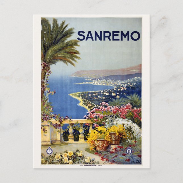 Vintage Sanremo Italien vykort (Framsida)