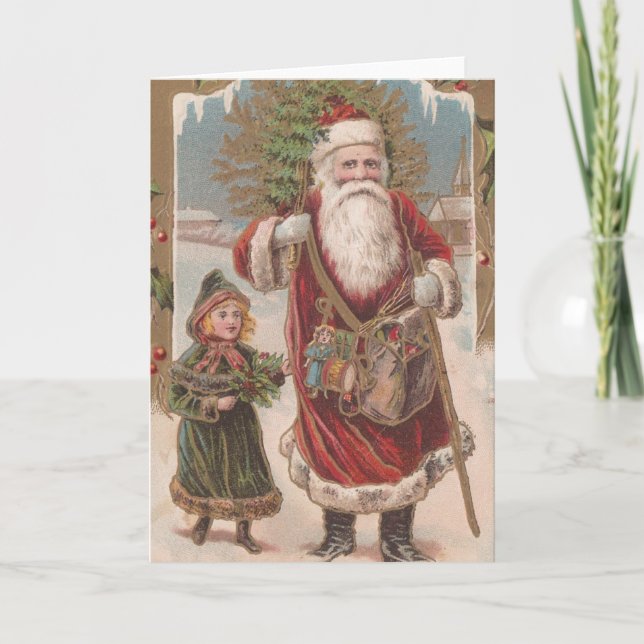 Vintage Santa and Child Helgkort (Framsida)