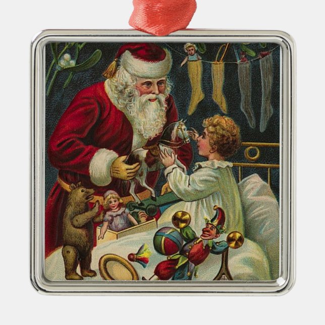 Vintage Santa and Child with Presenter Julgransprydnad Metall (Framsidan)