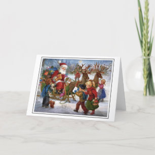 Vintage Santa and Children Greeting Card Helgkort