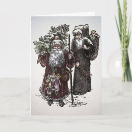 Vintage Santa and Pere Fouettard julkort Helgkort