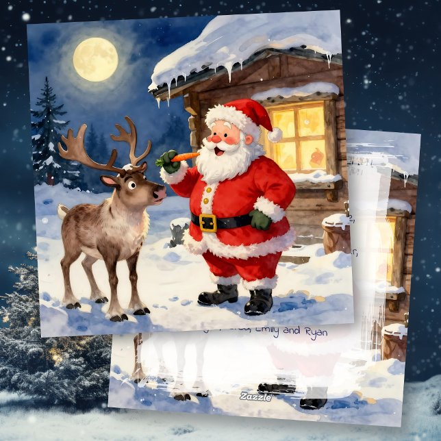 Vintage Santa and Reindeer Christmas Personalized Julkort (Skapare uppladdad)