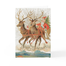 Vintage Santa and Reindeer God jul-kort