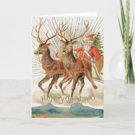 Vintage Santa and Reindeer God jul-kort Kort