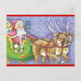 Vintage Santa and Reindeer jul Helg Vykort