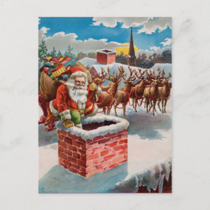 Vintage Santa and Skorsten Helg Vykort