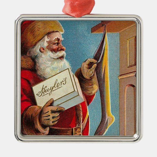 Vintage Santa and Stocking Julgransprydnad Metall (Framsidan)