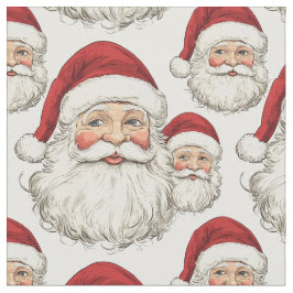 Vintage Santa Ansikte White Fabric Tyg
