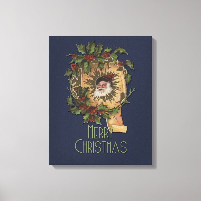 Vintage Santa Antique Holly-jul Canvastryck (Framsida)
