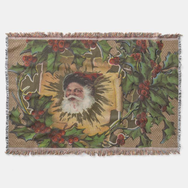 Vintage Santa Antique Holly-jul Filt (Framsidan)