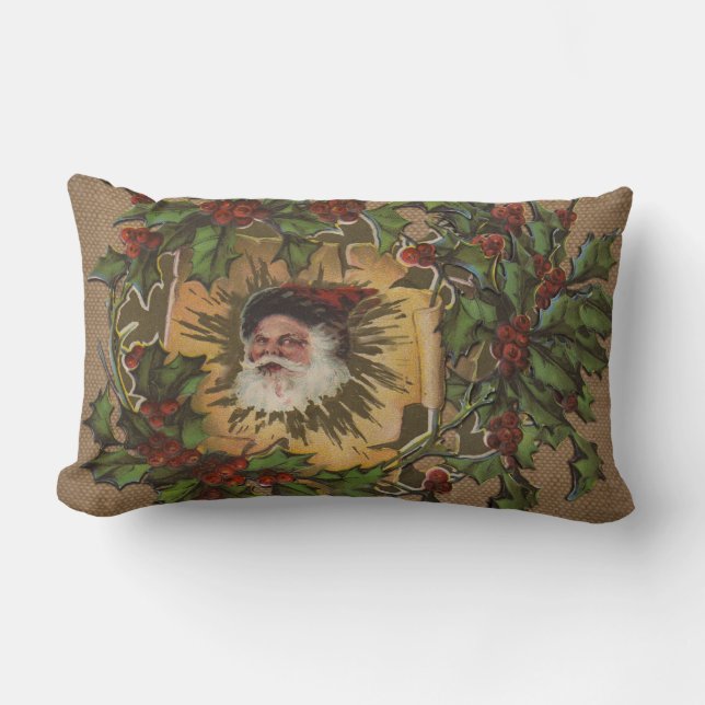Vintage Santa Antique Holly-jul Lumbarkudde (Framsida)