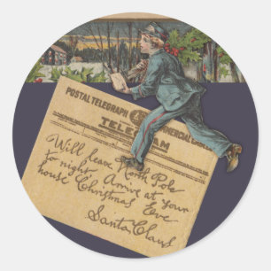 Vintage Santa Brev Runt Klistermärke