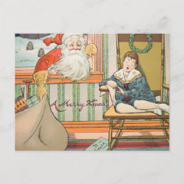 Vintage Santa Bringing Gifts for Kid Helgdag Vykort