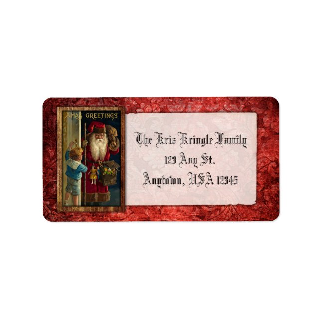 Vintage Santa Bringing Leksaker Adressetikett (Framsidan)