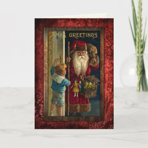 Vintage Santa Bringing Leksaker Helgkort