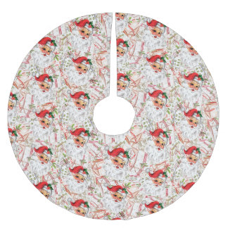 Vintage Santa Brushed Polyester Tree Skirt Julgransmatta Borstad Polyester