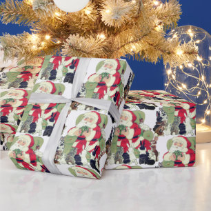 Vintage Santa & Bunny Rabbits, Julklapp Presentpapper