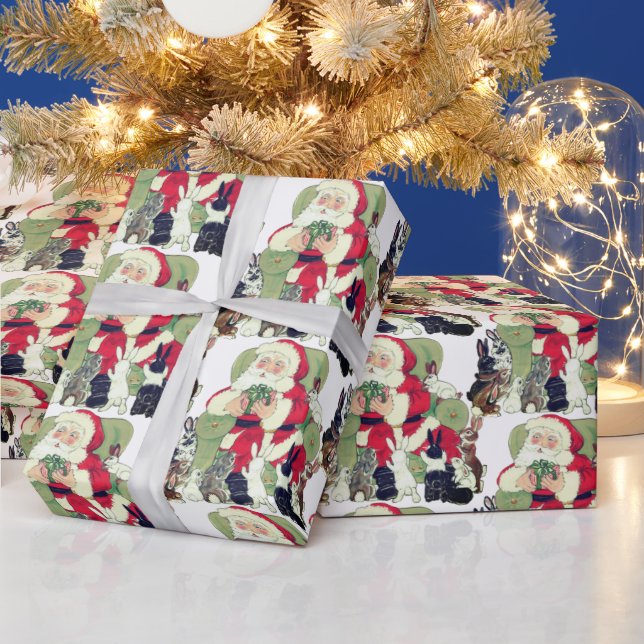 Vintage Santa & Bunny Rabbits, Julklapp Presentpapper (Helgdagar)