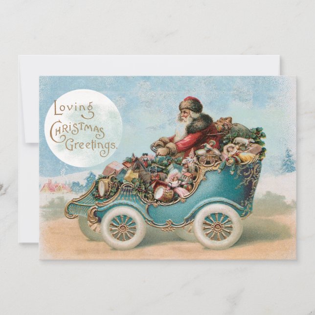 Vintage Santa Car-julhälsningar Automobile Julkort (Framsida)