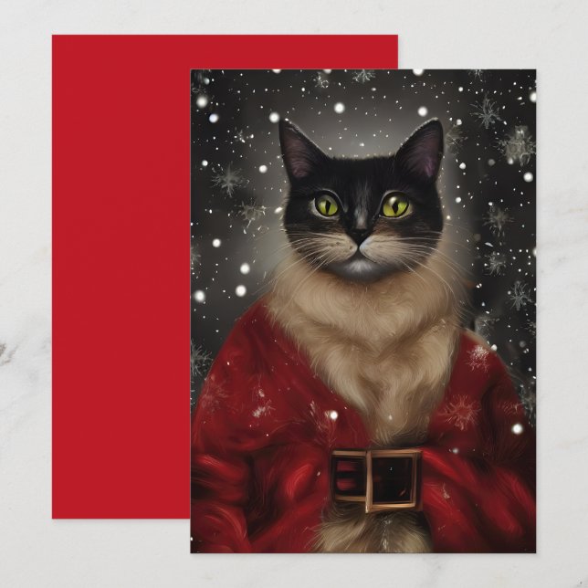 Vintage Santa Cat-platta anteckningskort (Fram/baksida)