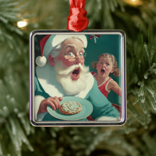 Vintage Santa Caught Red Handed jul Julgransprydnad Metall