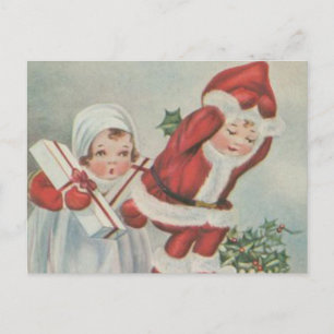 Vintage Santa Children Helg Vykort