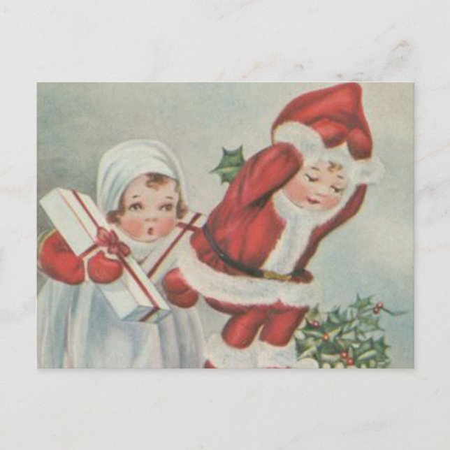 Vintage Santa Children Helg Vykort (Framsida)