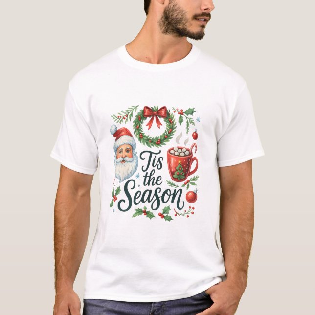 Vintage Santa Christmas Illustration T-Shirt (Framsida)
