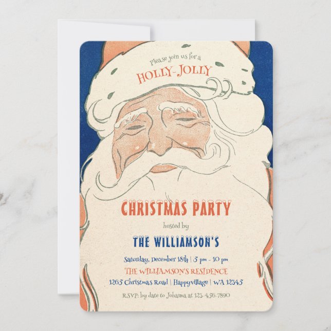 Vintage Santa Christmas Party Invitation Inbjudningar (Framsida)