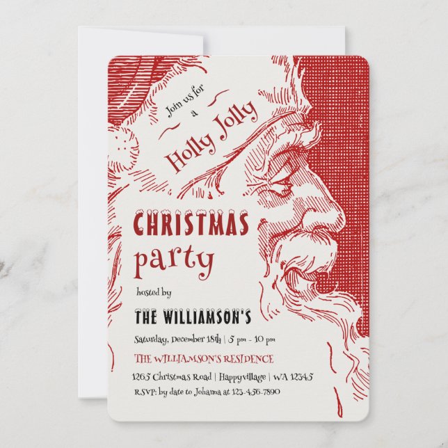Vintage Santa Christmas Party Invitation Inbjudningar (Framsida)