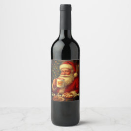 Vintage Santa Christmas Wine Bottle Label Vinflaska Etikett
