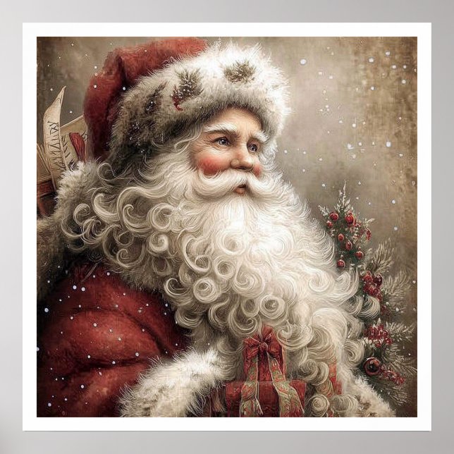 Vintage Santa Claus Illustration Style Poster (Framsidan)