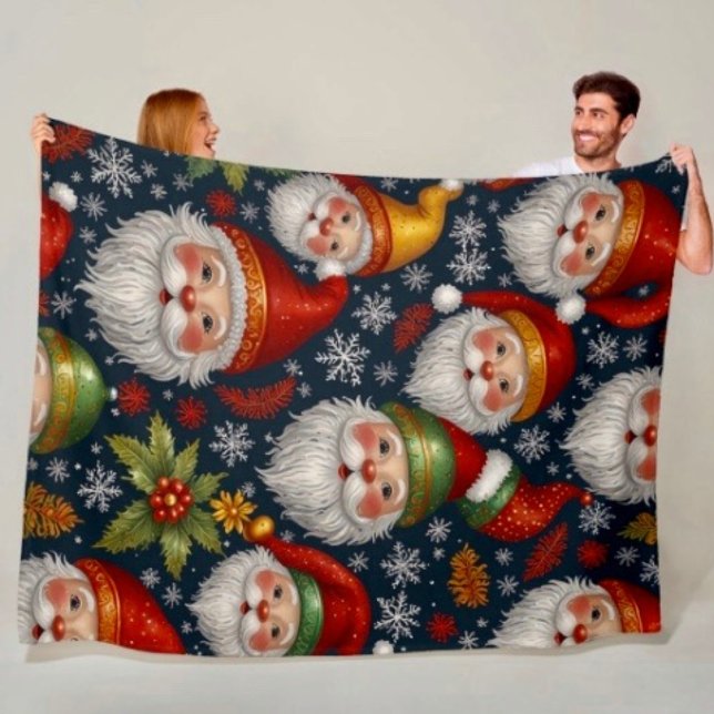 Vintage Santa Claus julkollektion Fleecefilt (Fleece  blanket - soft and colourful available  in 3 different sizes.
)