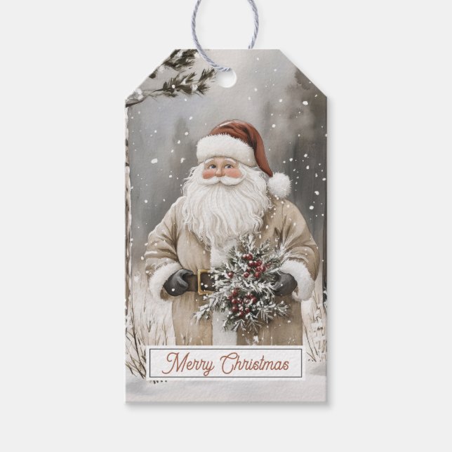 Vintage Santa Claus Merry Christmas Presentetikett (Framsidan)