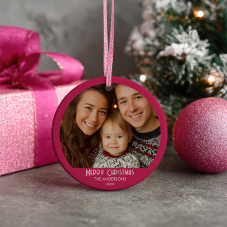 Vintage Santa Claus Pink Christmas Family Photo Julgransprydnad Keramik