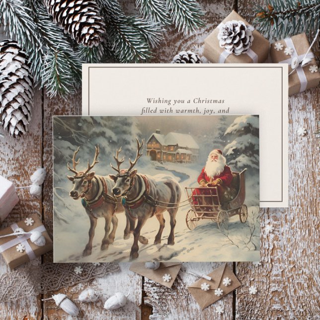 Vintage Santa Claus Ren Jakt Snö Julkort (Santa and reindeer Christmas greeting card)