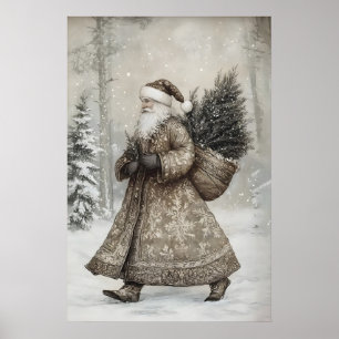 Vintage Santa Claus skogsutskrift, antikt Poster